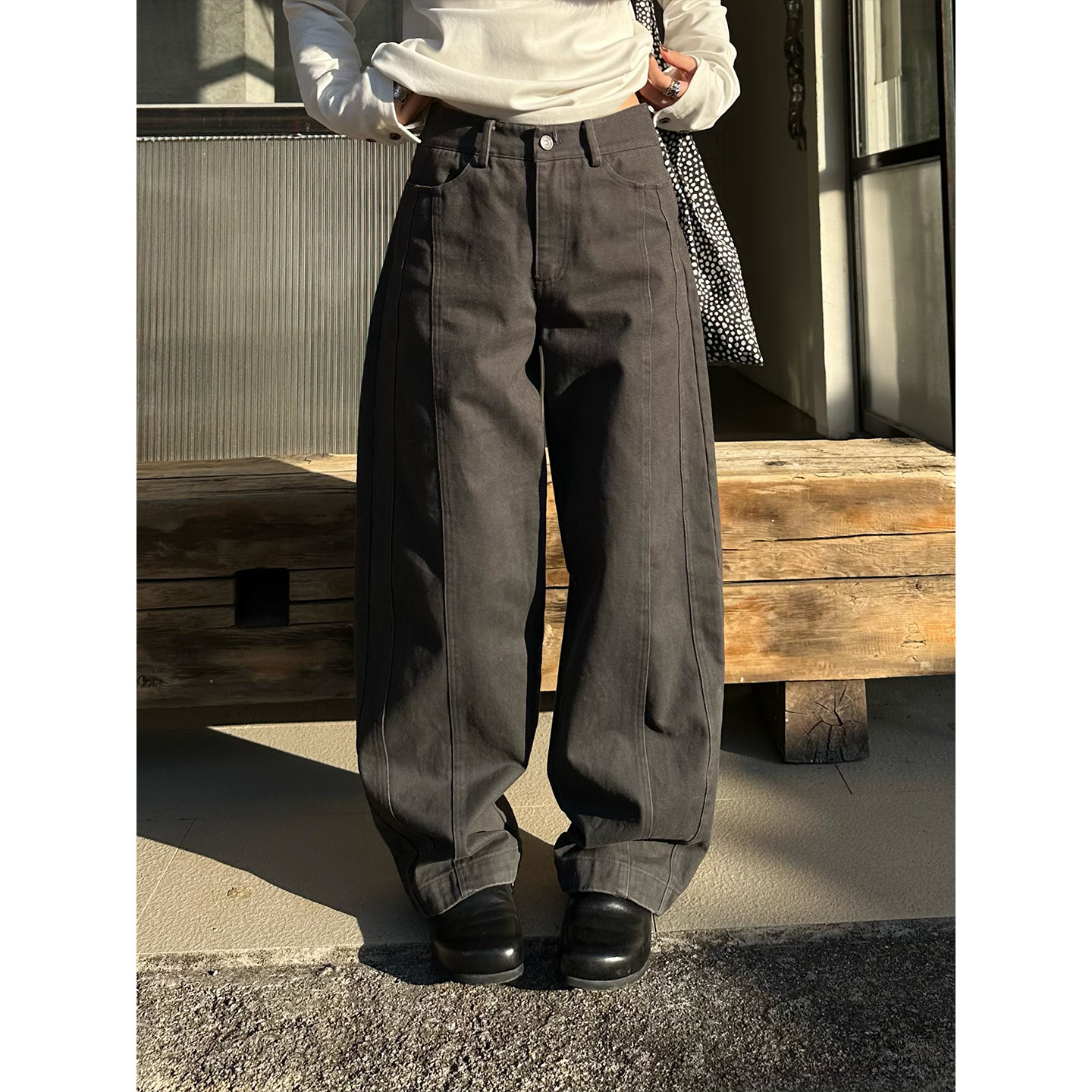 Our2【豹纹标压线裤】复古设计师水洗宽松阔腿时尚百搭休闲长裤女