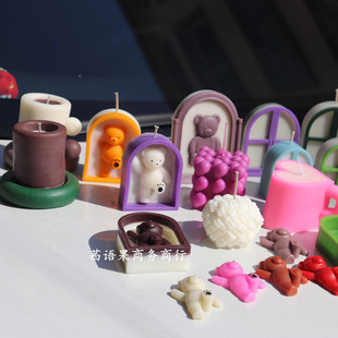 韩国ins拱形窗户 踢腿熊门框心杯子小蛮腰香薰蜡烛石膏硅胶材模具