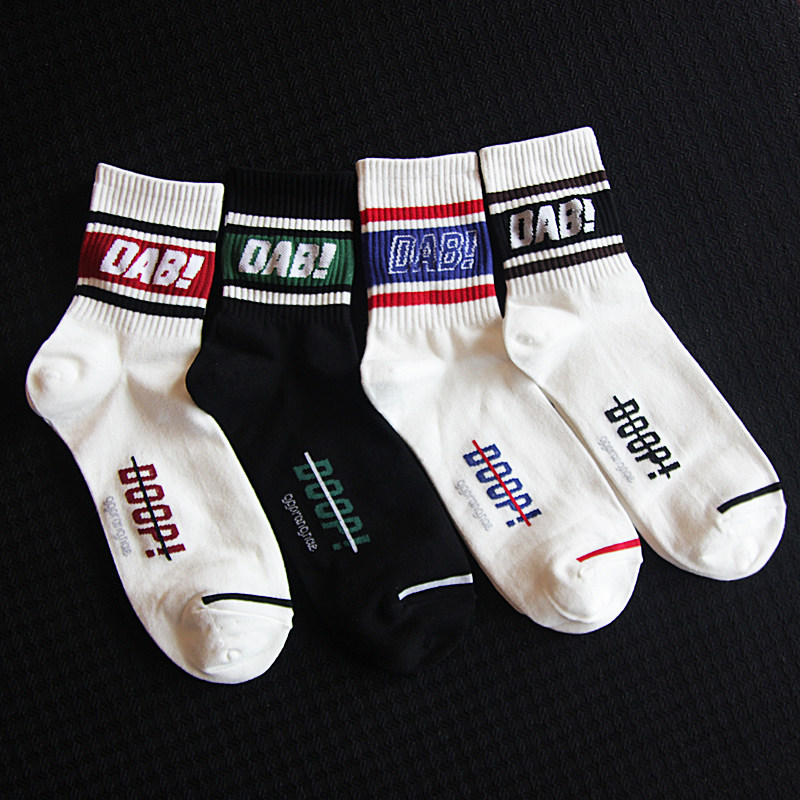 春夏街头嘻哈袜子男条纹长袜纯棉韩国男士中筒长筒袜女潮ins薄款