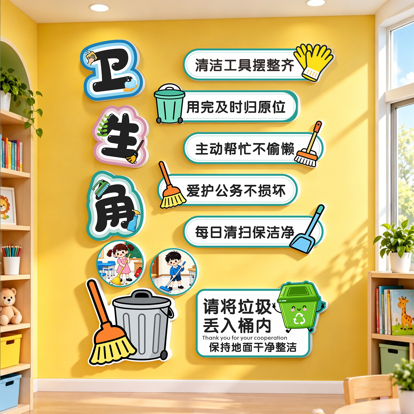 幼儿园小学卫生角墙面装饰文化墙贴班级氛围布置磁吸创意标语环创