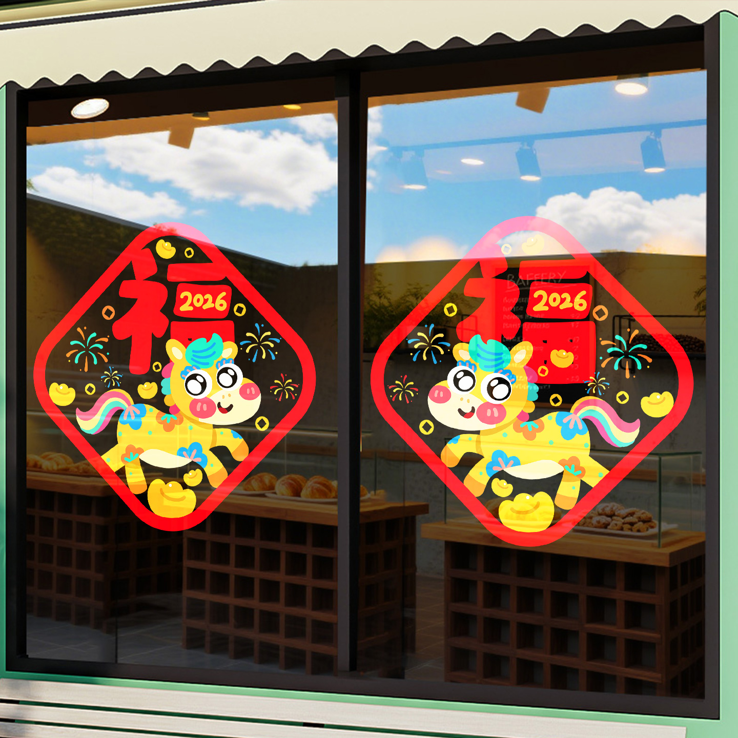 马年静电贴银行酒店新年贴纸