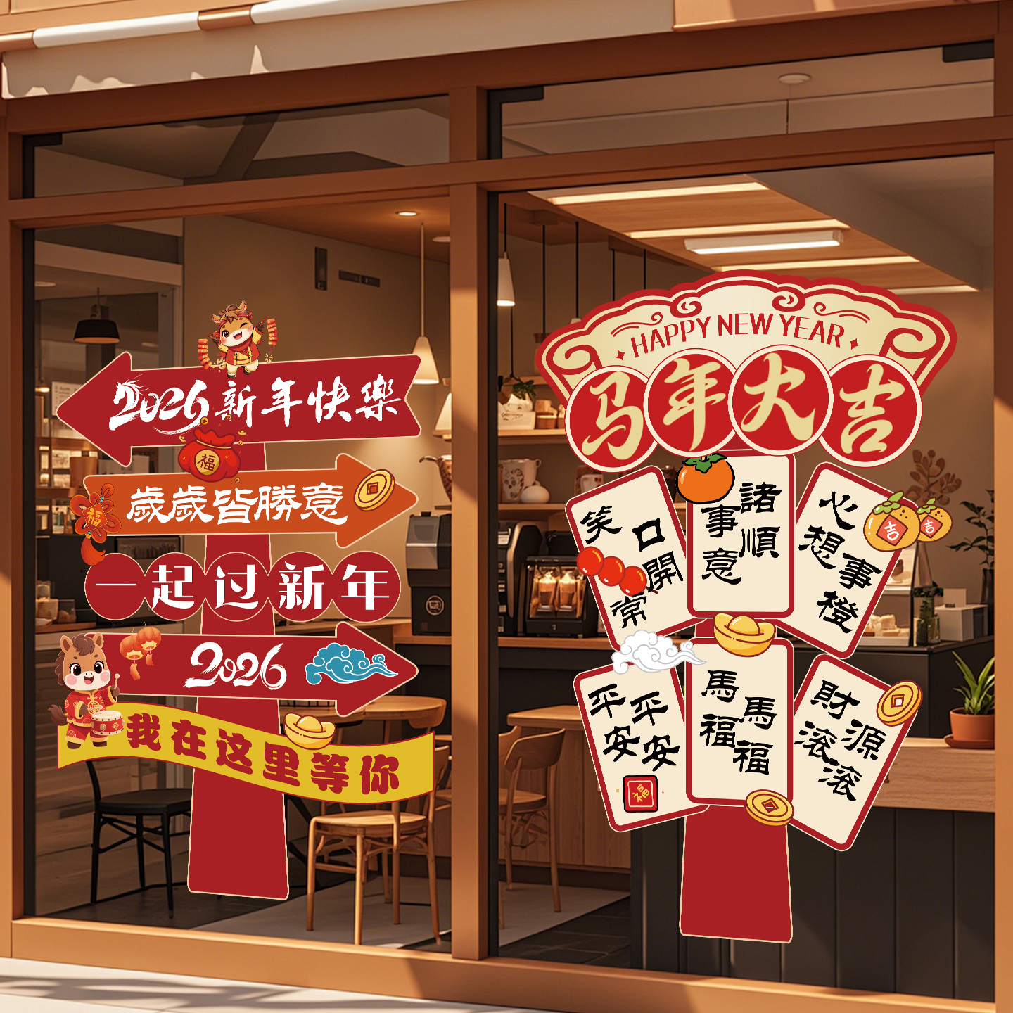 2026马年窗花静电贴玻璃门贴纸