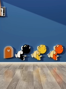 卡通动物墙角落贴画儿童房间布置装 饰男女孩卧室改造背景墙面摆件