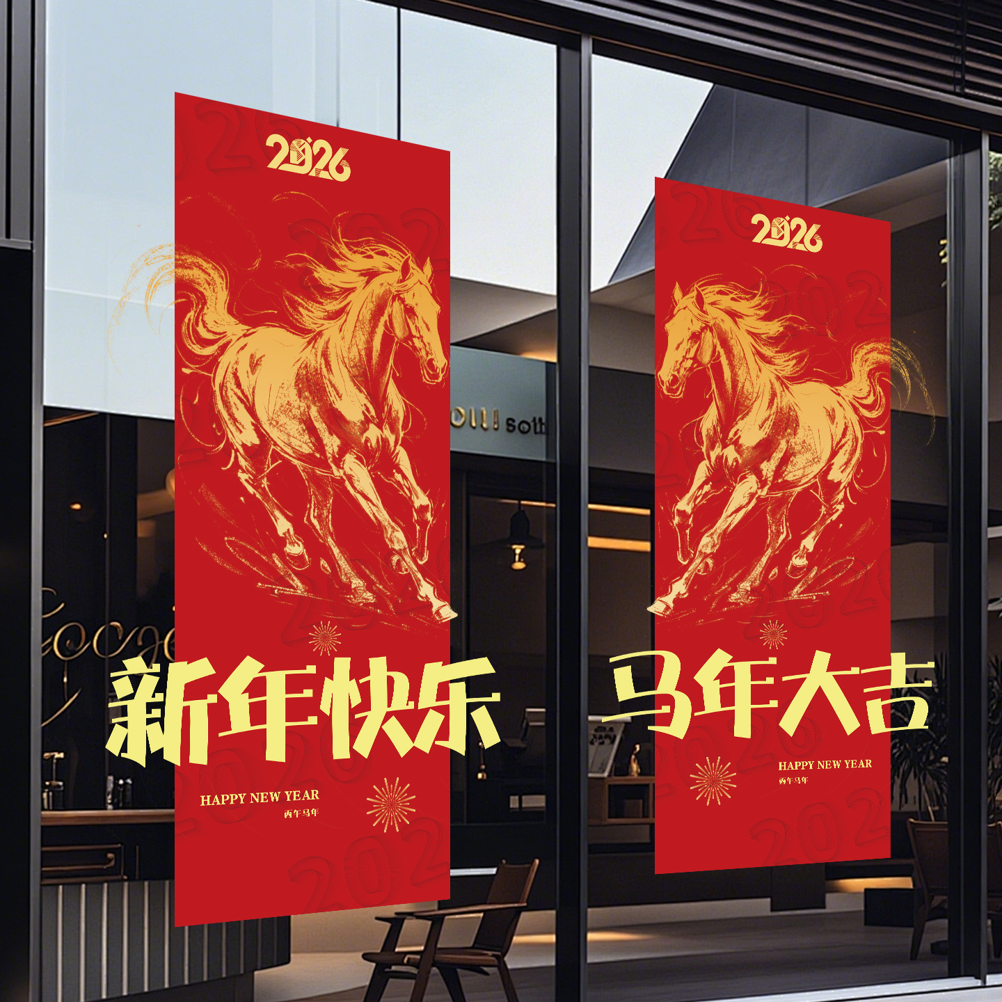 2026马年窗花静电贴新年氛围布置