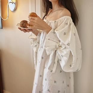 赫本风长款 纯棉长裙甜美碎花睡衣宫廷公主家居服 睡裙女春秋季 长袖