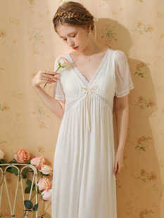 2024新款法式睡裙女款夏季高腰显瘦网纱莫代尔棉短袖睡衣裙带胸垫