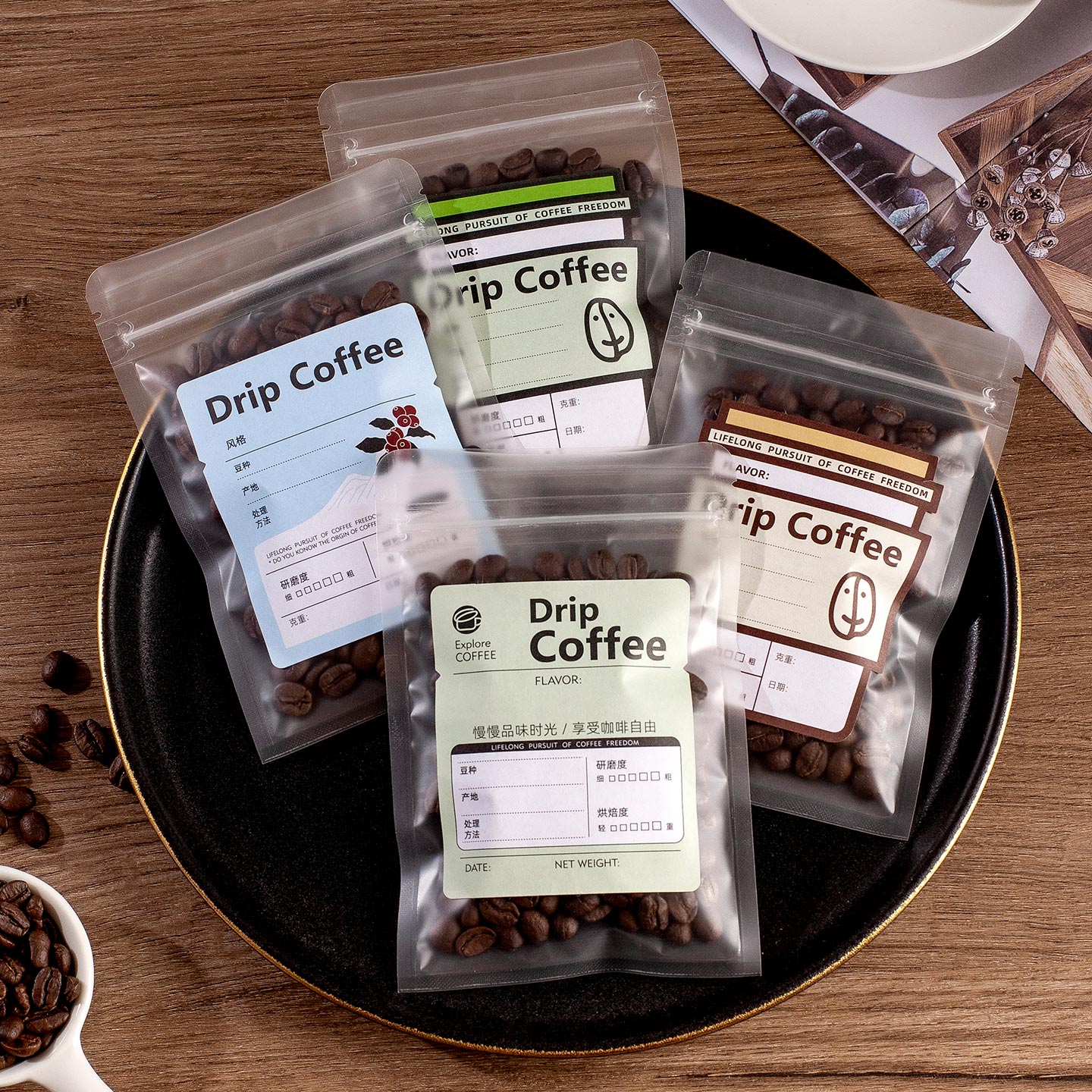 透明咖啡豆包装袋保鲜密封烘焙食品自封袋加厚创意挂耳咖啡袋定制