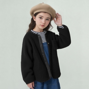 官网！童装女童仿羊羔绒开衫长袖抓绒保暖外套2025秋冬新款483244