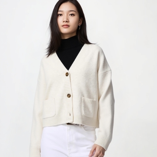通勤2025秋冬新款 外套空调衫 478339 舒芙蕾针织短开衫 官网199女装
