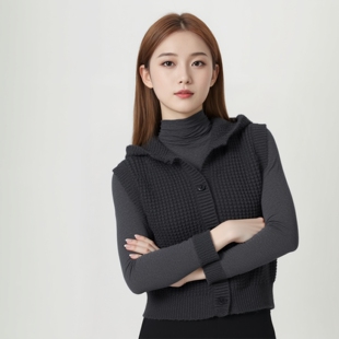 官网199！女装华夫格连帽针织背心/2025秋冬新款针织衫马甲479675
