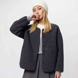 宽松外套25秋冬新款 官网 长袖 仿羊羔绒摇粒绒休闲开衫 479616 女装