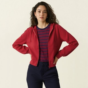 2025新款时尚女士运动拉链连帽长袖外套时尚潮流短款上衣484236