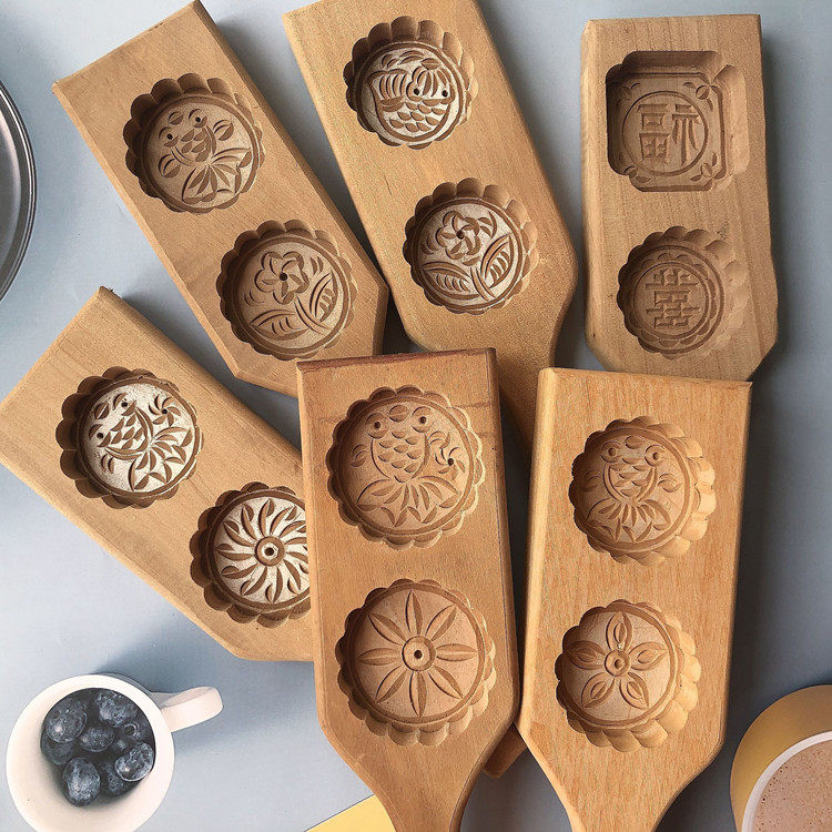 中式面点糕点梨木手工雕刻木质模具单孔绿豆糕饼花样馒头冰皮月饼