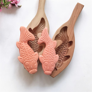 儿童蒸馒头面食花样糕点鲤鱼形卡通宝宝创意立体梨木木质烘焙模具