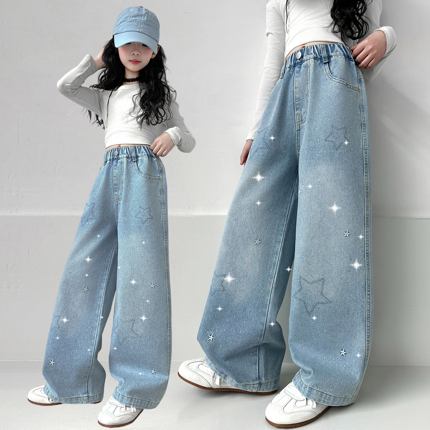 女童牛仔裤春季新款韩版洋气儿童宽松阔腿裤中大童休闲直筒裤子潮,童装/婴儿装/亲子装,儿童牛仔裤,淘宝优惠券,粉丝福利购,淘宝优惠卷