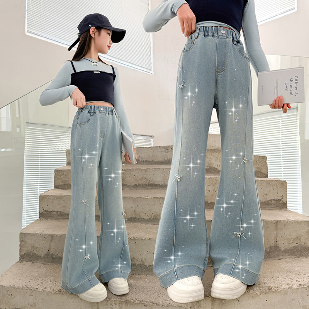 女童牛仔裤春季新款洋气儿童弹力喇叭裤中大童休闲高腰烫钻裤子潮,童装/婴儿装/亲子装,儿童牛仔裤,淘宝优惠券,粉丝福利购,淘宝优惠卷