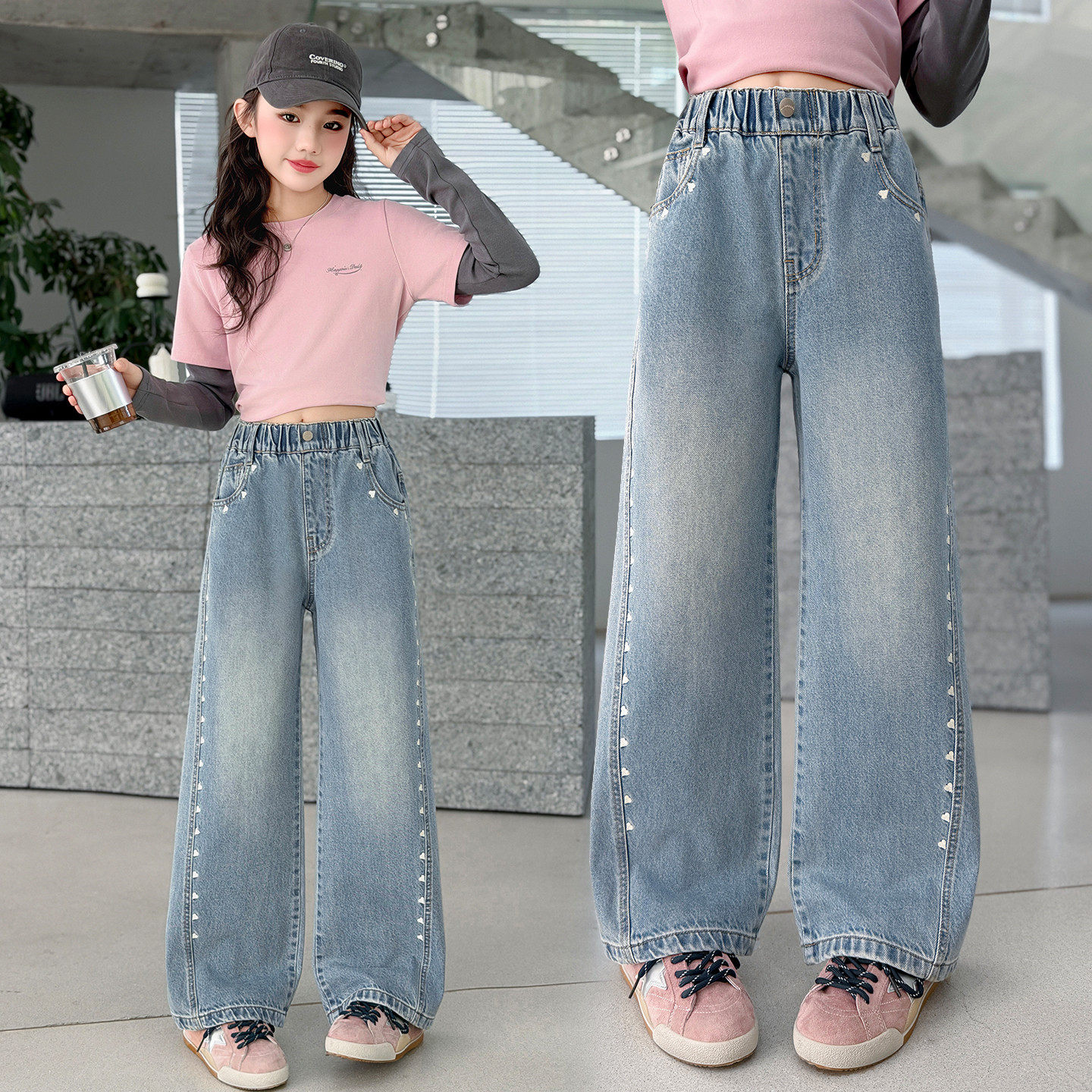女童裤子春季新款洋气儿童牛仔阔腿裤中大童宽松显瘦外穿直筒裤潮,童装/婴儿装/亲子装,儿童牛仔裤,淘宝优惠券,粉丝福利购,淘宝优惠卷