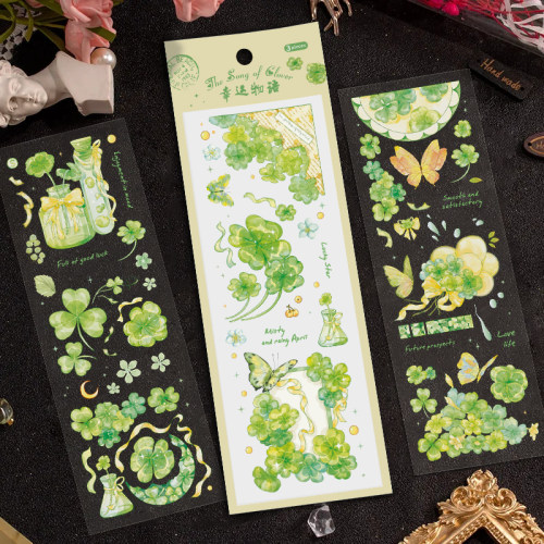 纸梵四时花颜PET立体烫金手账贴纸向日葵四叶草繁花手帐装饰贴画
