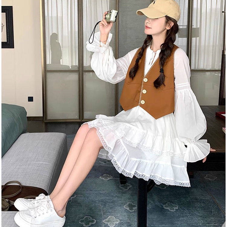 温柔穿搭超仙马甲小香风两件套春装新款显瘦小个子甜美减龄连衣裙