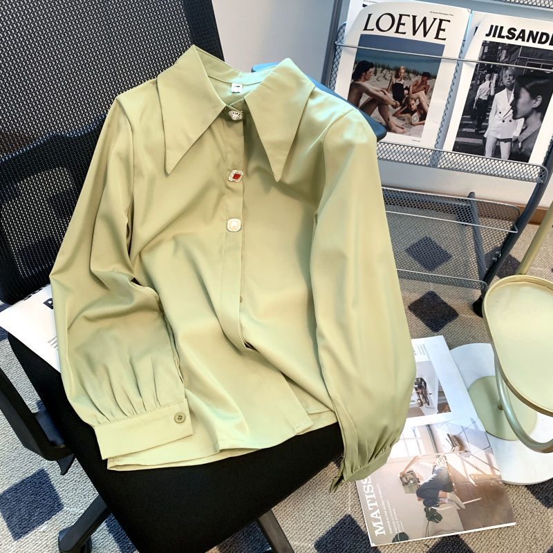 淡牛油果綠釘珠紐扣長袖