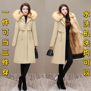 特价派克服女可拆卸皮毛一体内胆长款加绒加厚仿狐狸毛皮草羽绒服