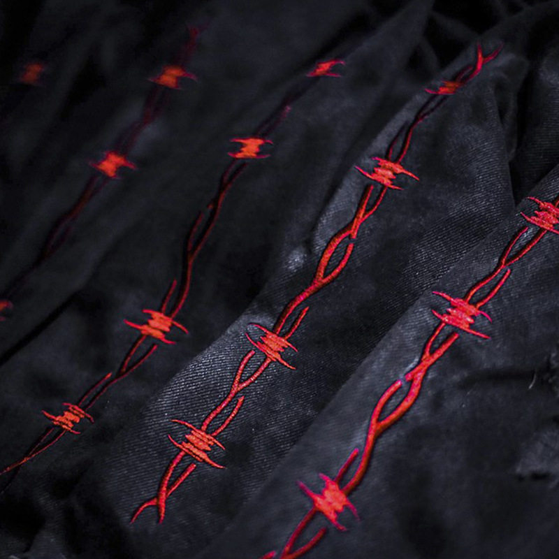 2026男士春款外套欧美大码牛仔夹克男多口袋刺绣骷髅图案休闲上衣