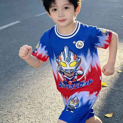奥特曼衣服套装速干儿童男童t恤短袖痞帅风夏季2026款亮灯篮球服
