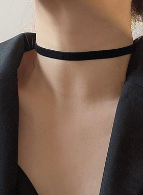 s925纯银可穿吊坠黑色项链女锁骨链短款choker项圈脖子饰品颈链