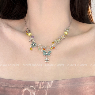 vintage蝴蝶项链花朵气质百搭春夏锁骨链女彩色2026年新款配饰