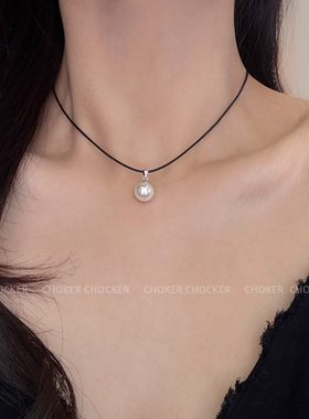 s925纯银珍珠黑绳项链