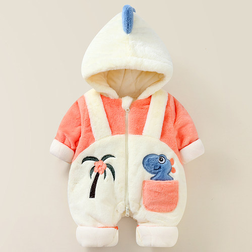 新生婴儿外出夹棉加绒加厚连体衣