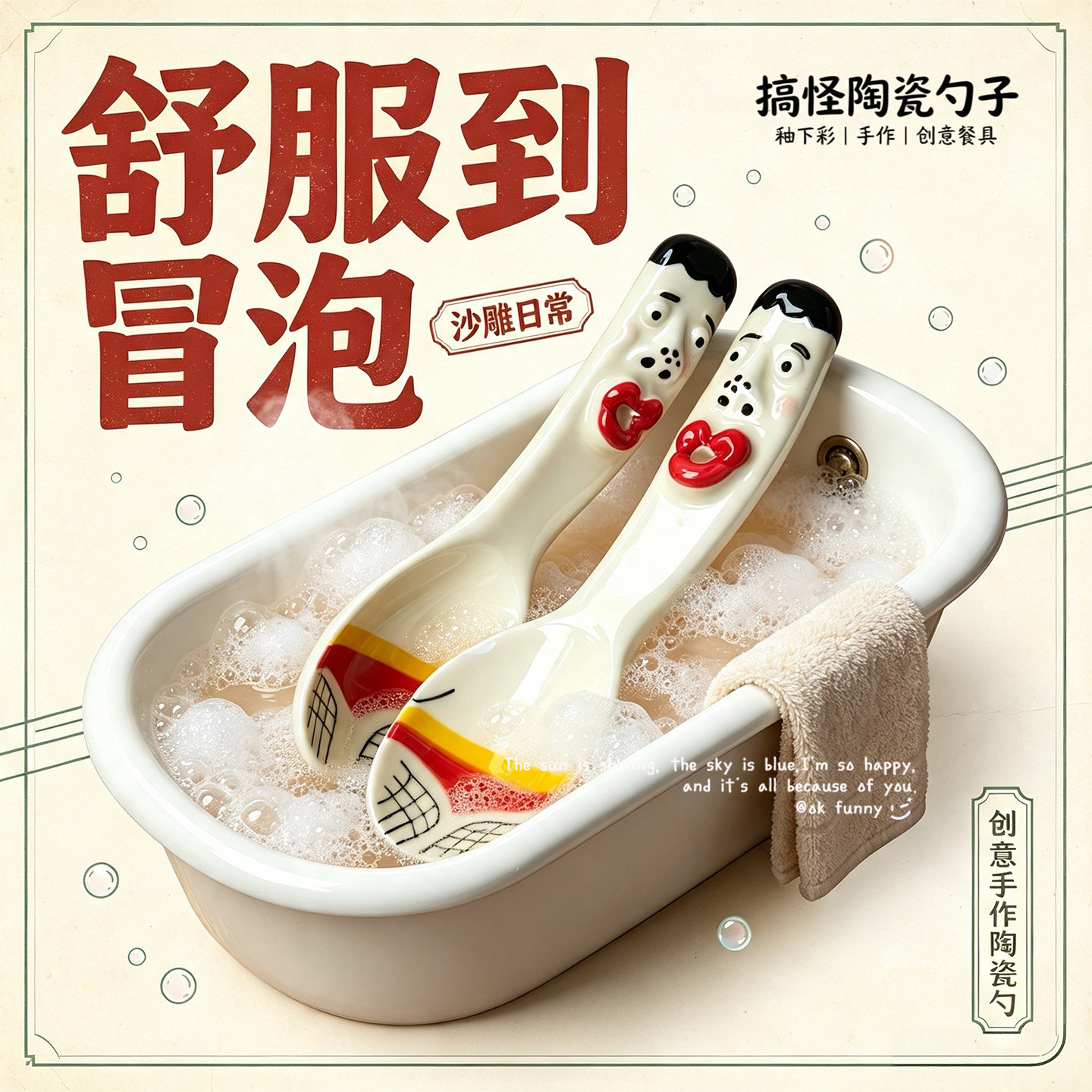 ok funny搞怪沙雕陶瓷勺子创意卡通嘟嘴唇汤勺送闺蜜恶搞生日礼物