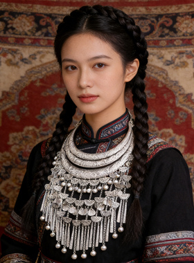 异域风多层苗银铃铛流苏大项圈女