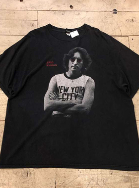 致敬约翰·列侬摇滚明星印花短袖vintage高街潮牌欧美复古纯棉t恤