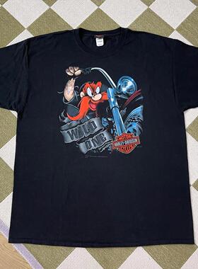 美式复古乐一通兔八哥趣味卡通机车短袖VTG高街休闲潮牌重磅棉T恤