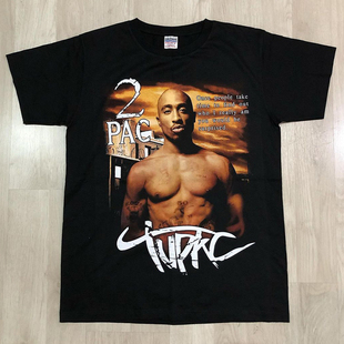 2Pac图派克西海岸风Oldschool嘻哈说唱潮牌短袖高街古着感纯棉T恤