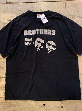 brothers组合乐队美式复古oversize高街潮牌宽松落肩质感短袖T恤