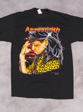 史密斯飞船乐队Aerosmith美式复古摇滚vibe高街潮牌重磅棉短袖T恤