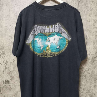 金属乐队Metallica周边古着小领口短袖潮牌高街oversizeT恤男女