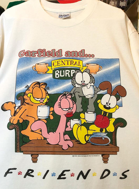 Garfield加菲猫卡通动漫印花短袖男女vintage高街潮流宽松纯棉T恤
