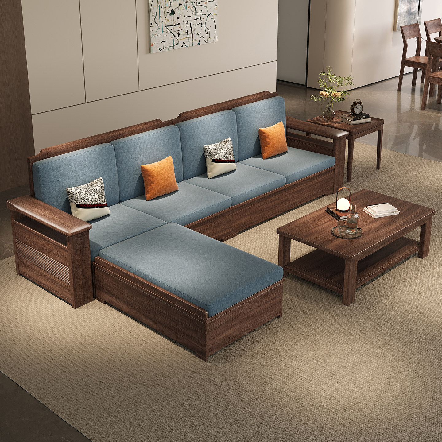 2025款新中式简约黑胡桃实木沙发现代客厅小户型冬夏两用储物沙发