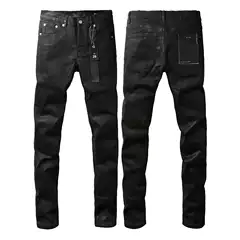 Spring and Summer European and American High Street Fashion Brand Men's Coated Waxed Personalized Slim-Fit Skinny Pants Stretch Light Luxury Black Jeans