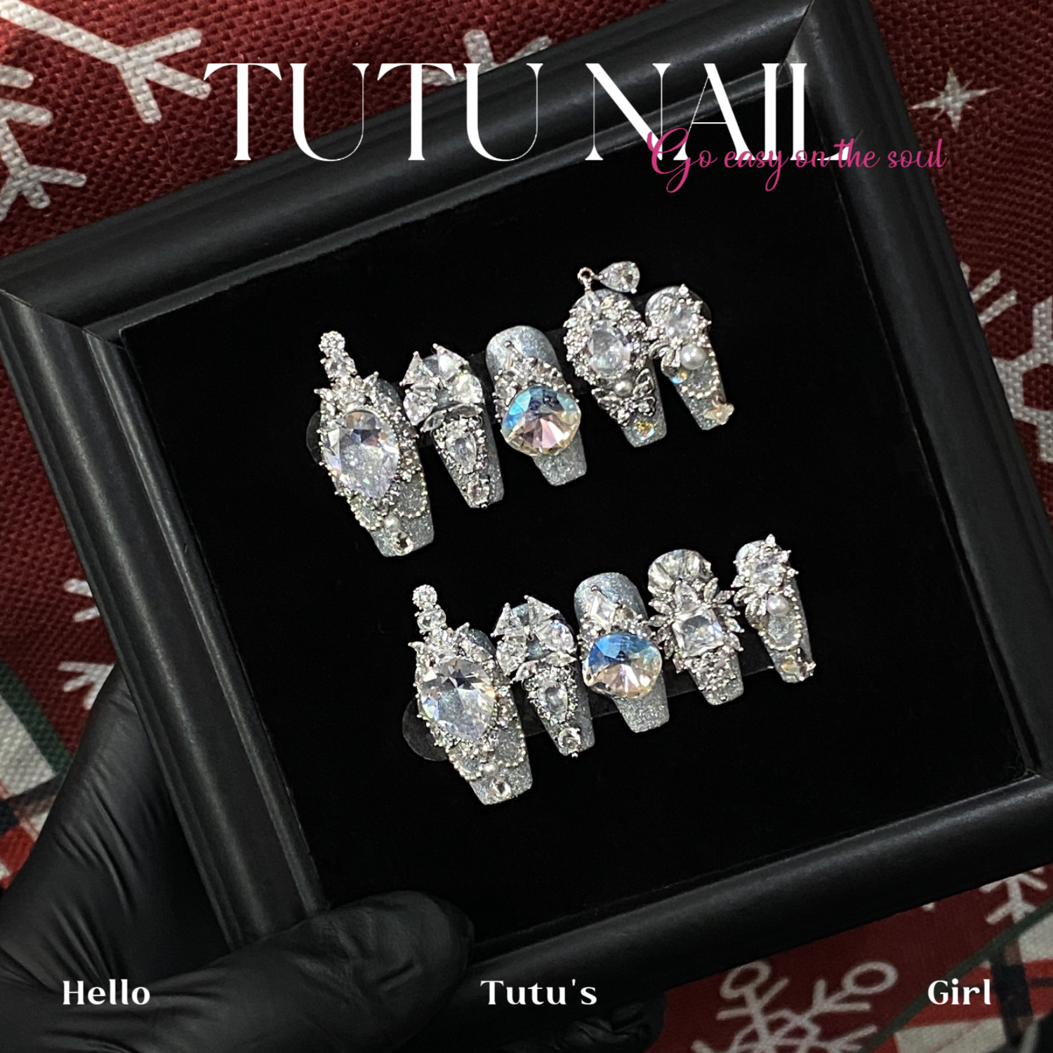 【银砂糖】TUTU NAIL手工穿戴美甲短重工爆闪结婚甲吊坠显白新娘