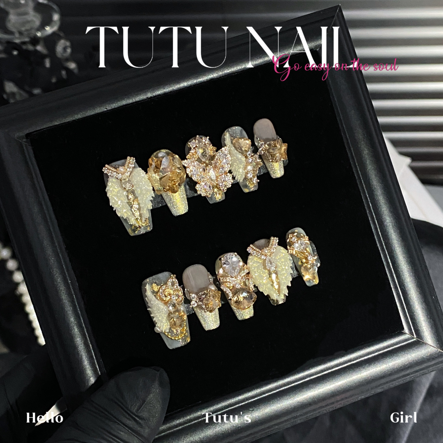 【吸金之翼】TUTU NAIL手工穿戴甲美甲重工金翅膀婚甲短高级设计