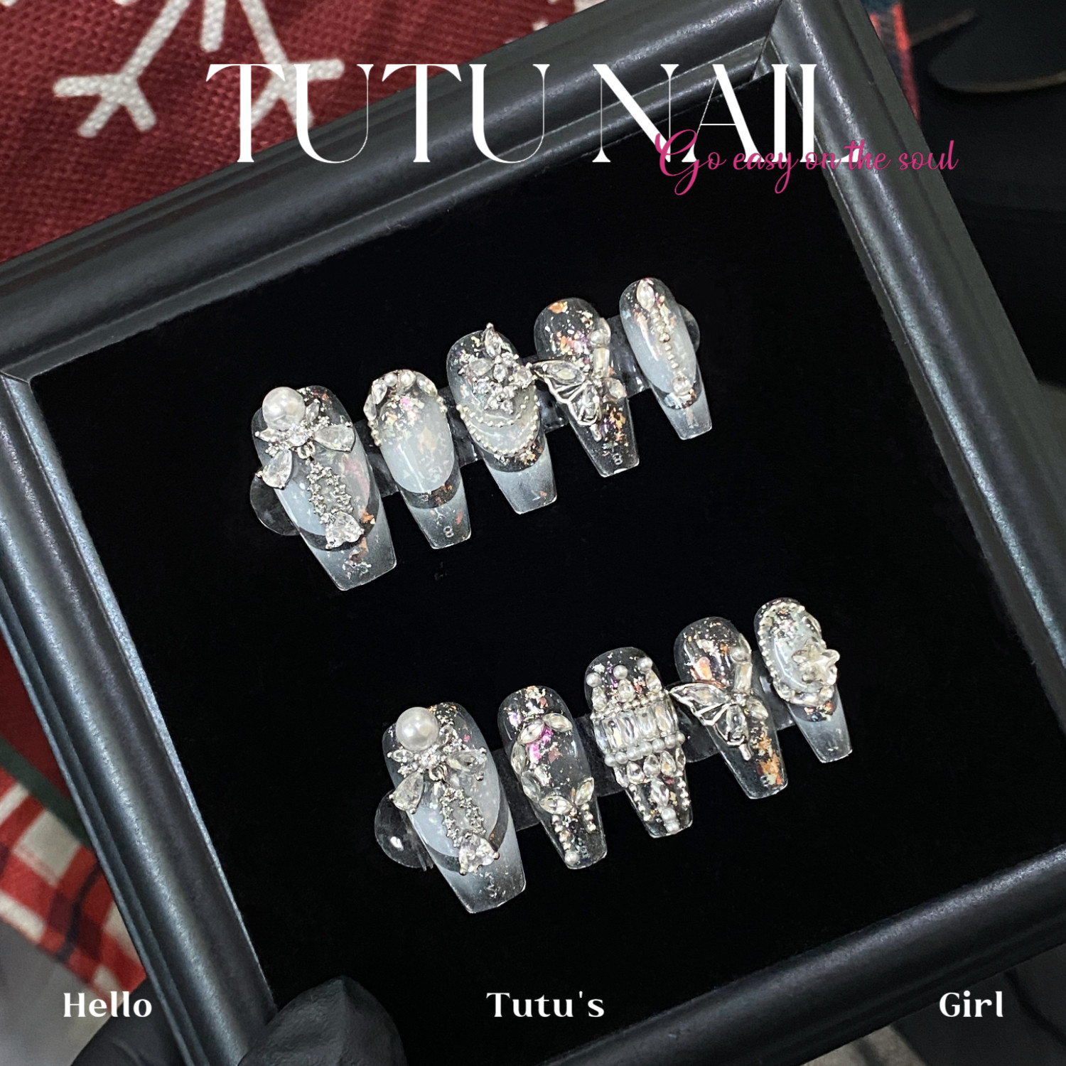 【雪见】TUTU NAIL手工穿戴美甲重工温柔气质法式拼钻短结婚新娘