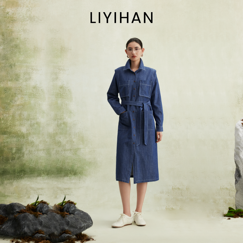 LIYIHAN 2026春新款通勤纯棉牛仔连衣裙女蓝色衬衫裙子小众设计感,女装/女士精品,连衣裙,淘宝优惠券,粉丝福利购,淘宝优惠卷