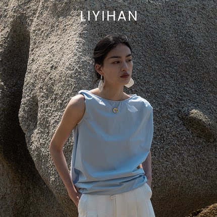 LIYIHAN序章 2026夏季设计感小众抗皱纯棉斜肩上衣无袖衬衫时尚