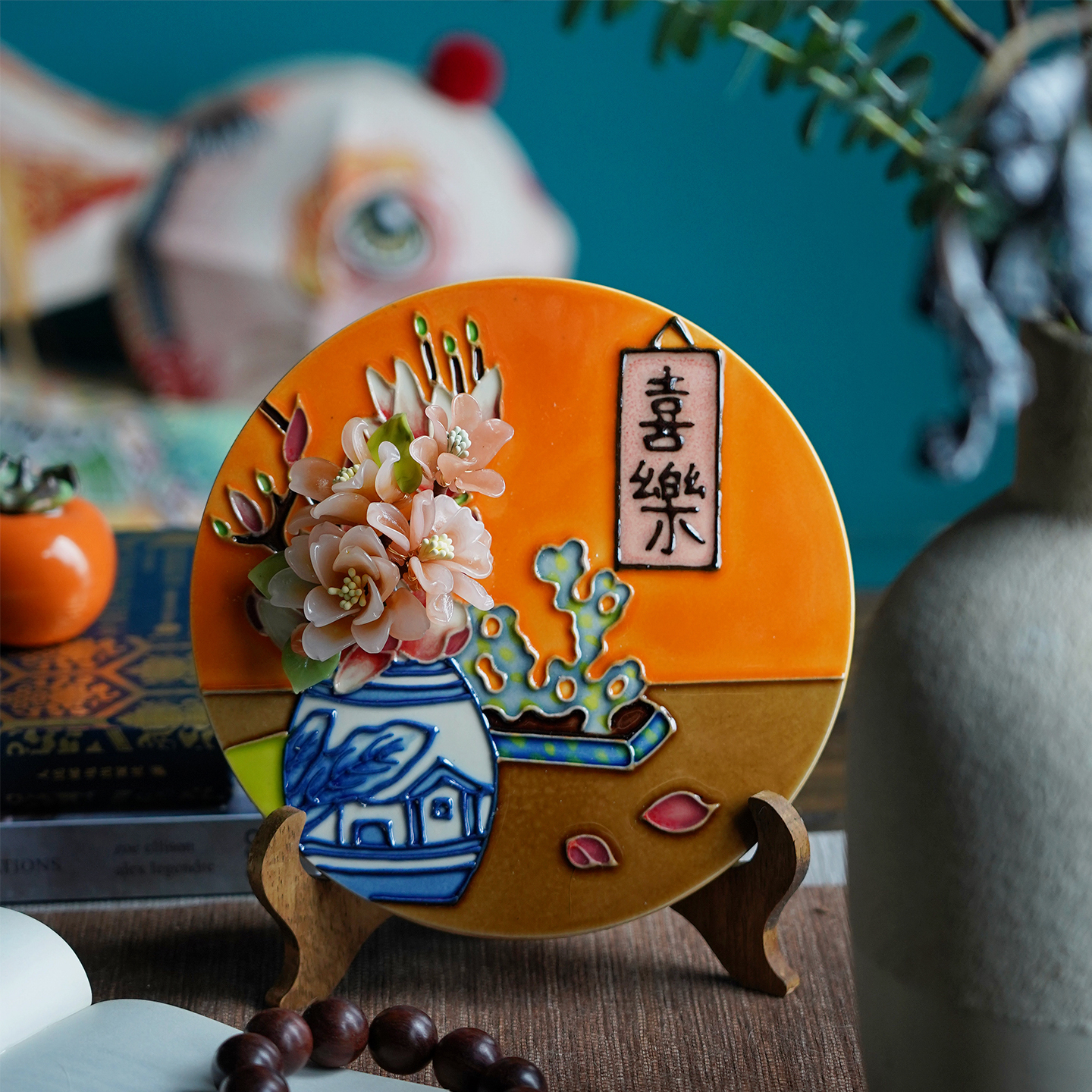 圆形瓷板画中国风小众艺术