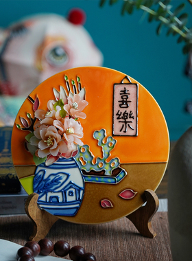 圆形瓷板画中国风小众艺术