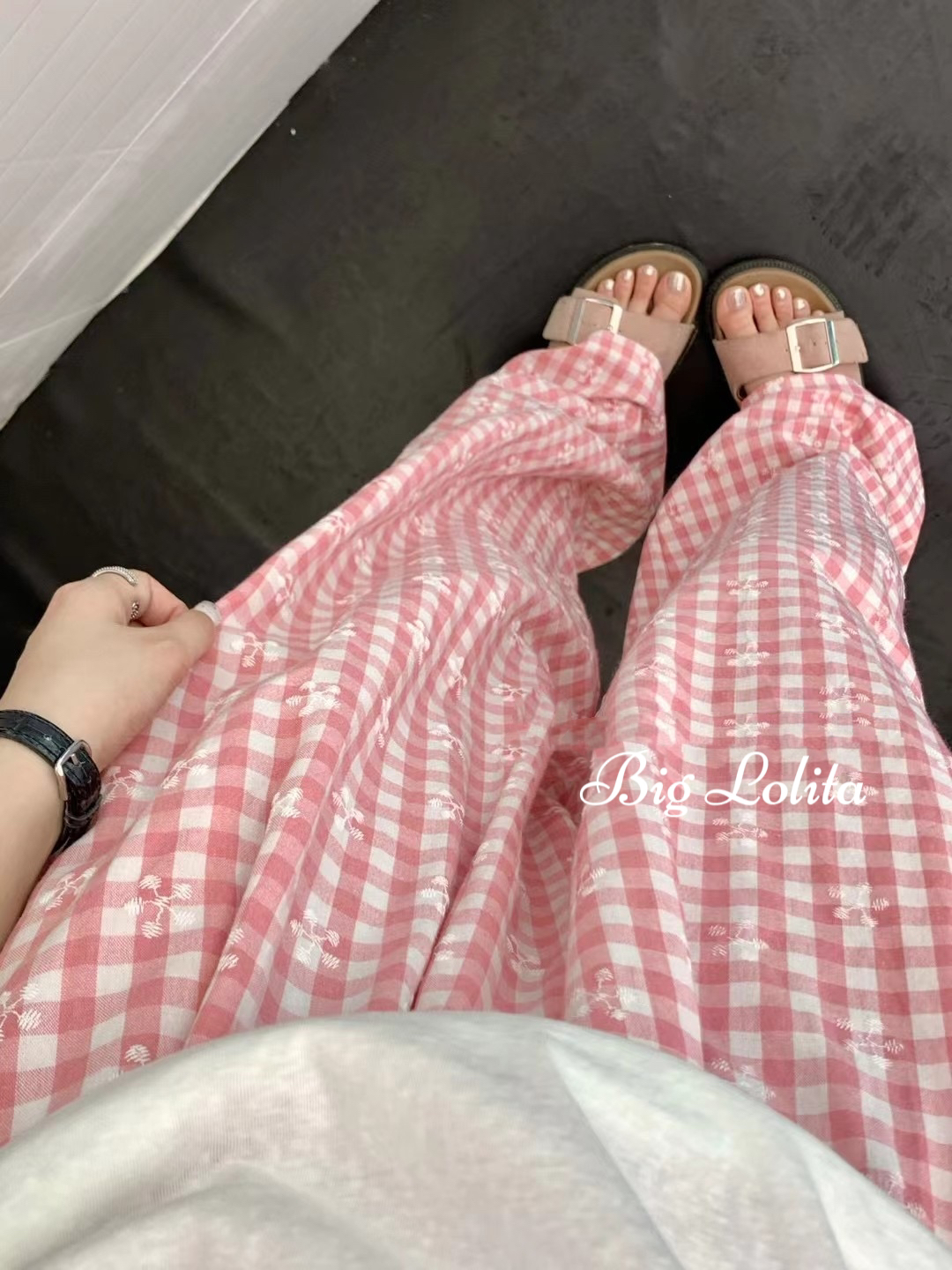 【甜心狙击】大萝莉大码阔腿裤女格子裤宽松春季微胖高腰显瘦胖MM